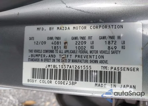 2010 Mazda Mazda3 S Sport z USA, uszkodzony, nr VIN JM1BL1S57A1261555